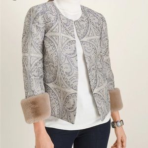 Chico’s Convertible Faux-Fur Cuff Jacquard Jacket